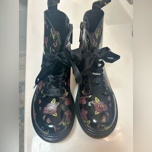 Dr. Martens 1460 Pascal youth lace up boots. “Decayed Rose” side zip size 12